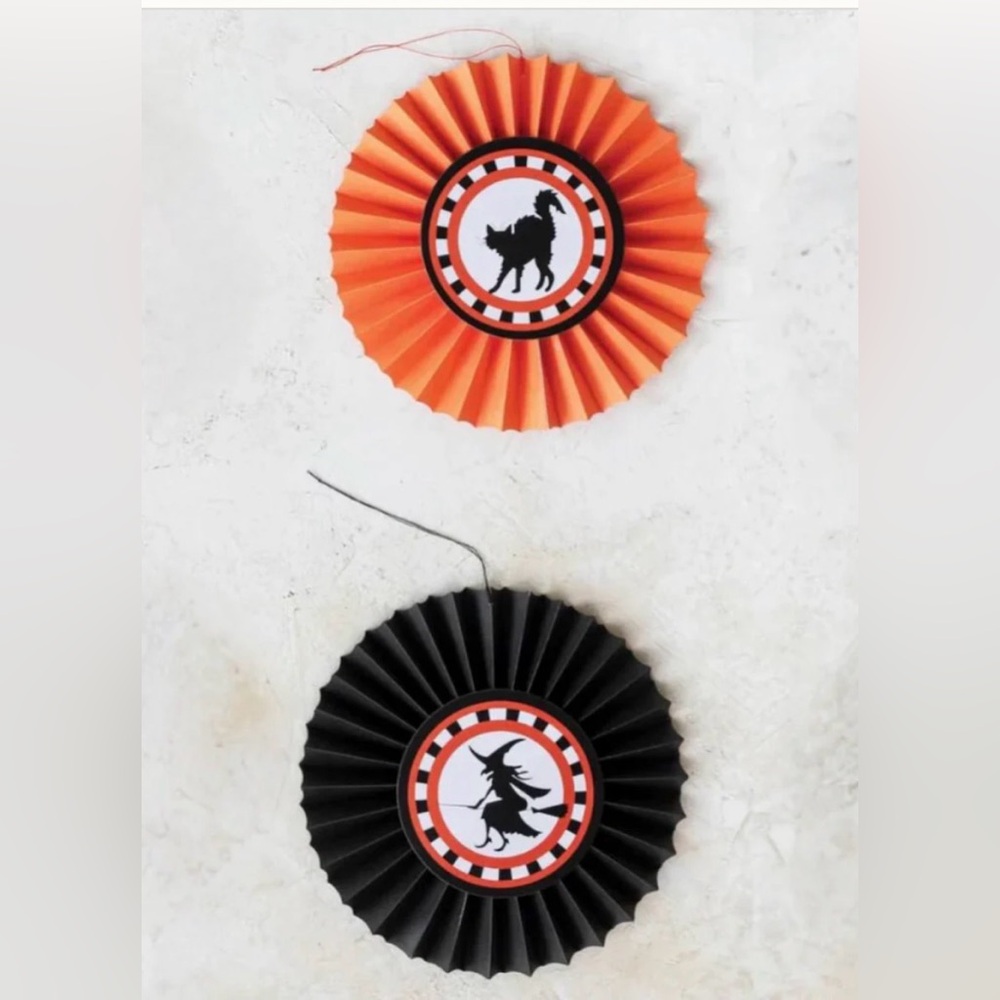 NIP SET/2 Hanging Paper Halloween Pinwheel Ornaments Vintage Inspired Cottage